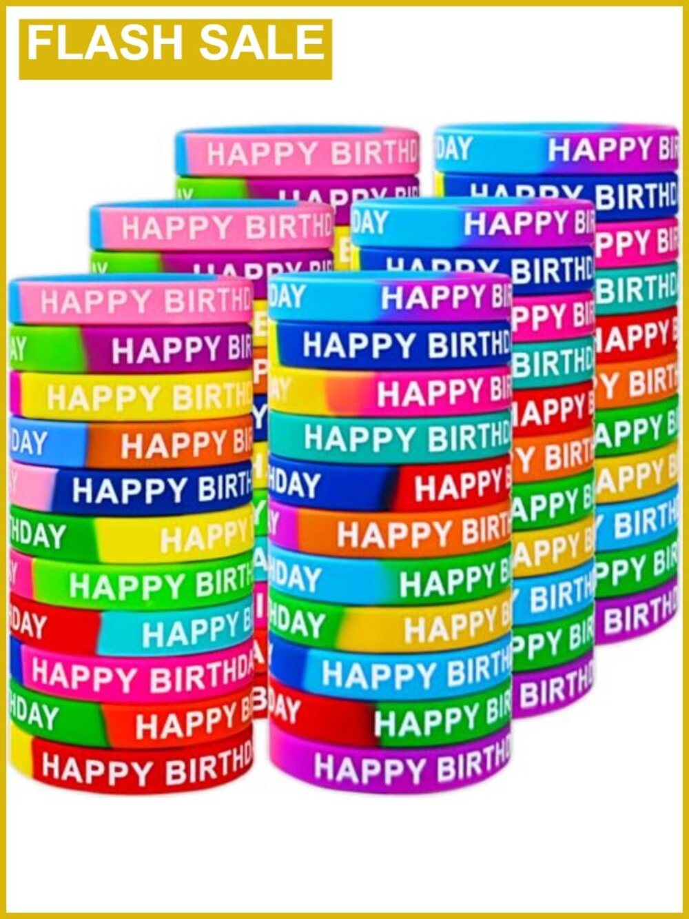 66 Pcs Happy Birthday Silicone Stretch Bracelets Party Supplies Multicolor Kids